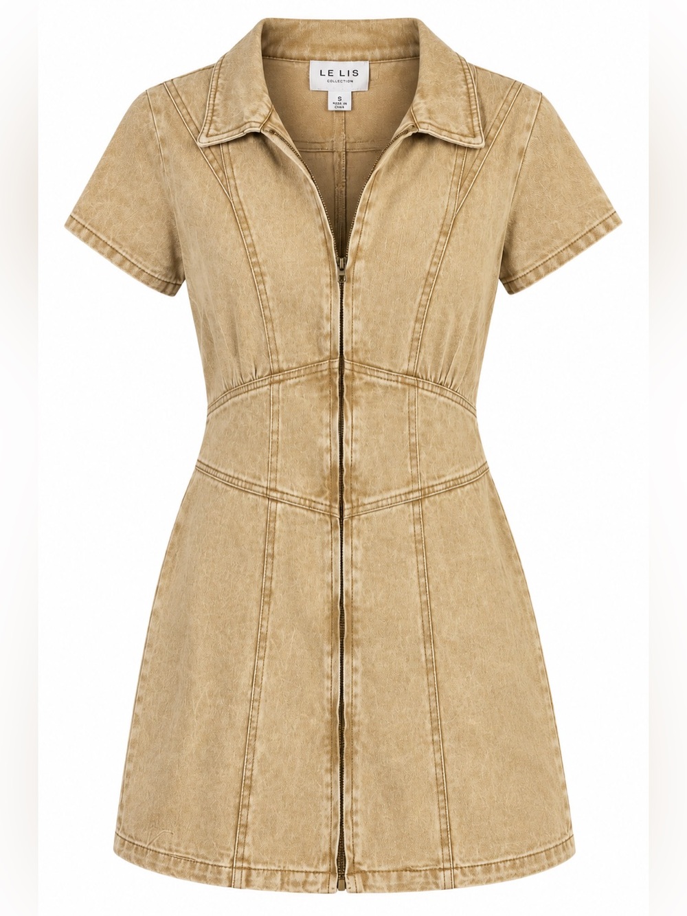Lelis Tan Short-Sleeve Zip Front A-Line Dress